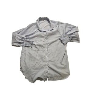 ASVIVID‎ Striped Button Down Shirt Womens XXL Blue White Ruched Cuffs Oversized